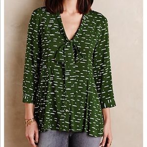 Maeve Anthropologie Green Cloud Blouse Tunic